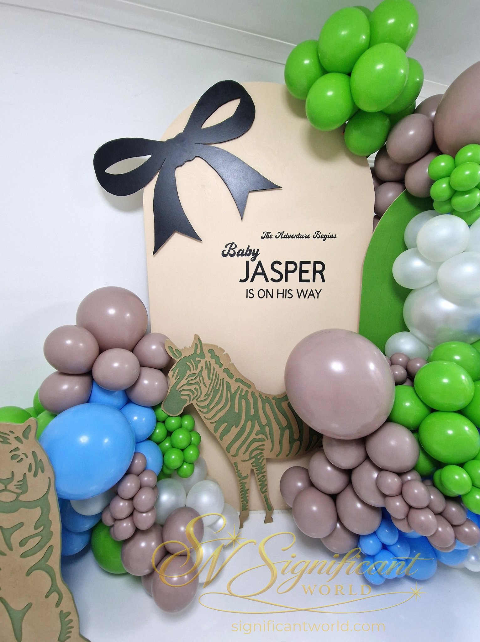 Personalised chiara backdrop board with vinyl lettering Baby Jasper is on his way by Significant World Kettering