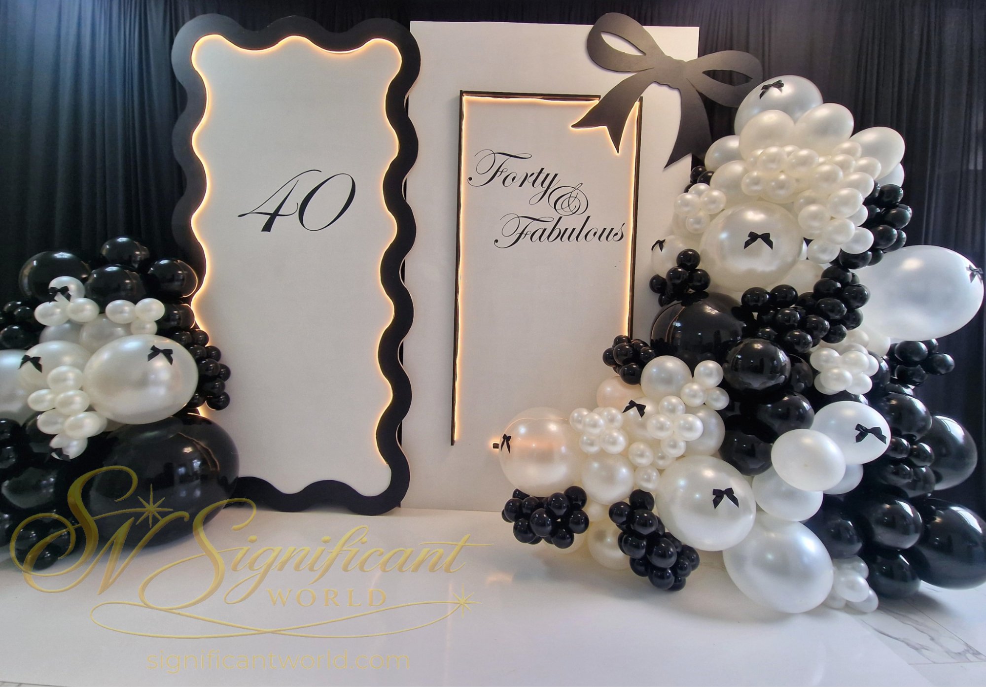 Detail of organic balloon garland in blush gold and chrome for 40th birthday by Significant World Northamptonshire